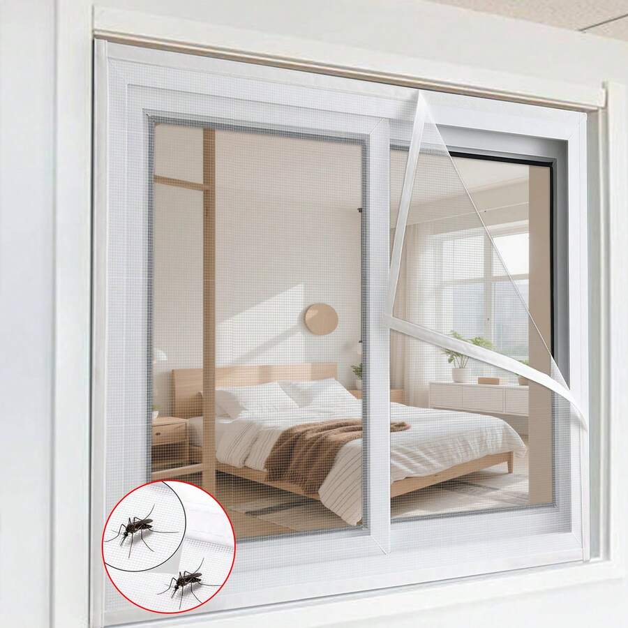 1pc White Mosquito Window Screen, Self-Adhesive Invisible Insect Mesh, Easy Installation Without Drilling, Effectively Blocks Mosquitoes While Allowing Ventilation, Summer Use
