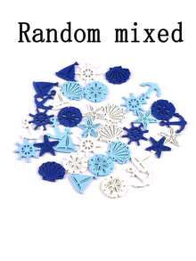 25pcs 3-3.7cm Assorted Nautical Themed Wood Slices Including Starfish, Seashells, Boats, Random Mix, Suitable For DIY Crafts, Home Decor, Wall Hanging - Multiple Mix - View 6