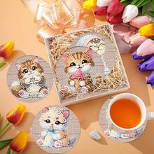 8pcs Diamond Painting Coaster Set - Cute Cats, Full Set Of Tools, DIY Crafts, Ideal Gift For Spring Festival, Christmas, Teacher's Day - Rounded Shiny Diamonds, Non-Slip, Housewarming, Practical Gift For Friends, Family, Teachers - Multicolor - View 4