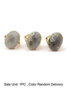 1pc Women's Natural Stone Rings Adjustable Multifaceted Egg Shape Cabochon Crystal Charm Fashionable Finger Ring Jewelry H877 - Ring - View 7