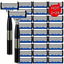 Stainless Steel Razor, Men's 6-Layer Blade Razor, Manual Shaver, Non-Slip Handle And Replacement Blades, Ideal For Daily Grooming, Providing A Smooth Shaving Experience, Perfect Gift Choice! - Blue and White - View 2