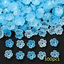 300颗花形琉璃珠樱花隔珠水晶玻璃珠，适用于珠宝DIY制作手链、发饰、耳环 - 小花朵 - 查看 12