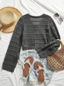 Spring/Summer New Release Bow-Knot Crochet Cardigan - Versatile Layering Knit Top ,2026 Summer Openwork Cropped Cardigan - Lightweight Daily Wear Outerwear,Summer New Arrival Crochet Tie-Front Cardigan - Casual V-Neck Long Sleeve Top,Cropped Knit Cardigan Sheer Crochet Cardigan ,Beach Cover Up Cardigan,Cropped Tie Front Sheer Knit Cardigan V Neck Crochet Cover Up Cardigan,Tie Front Cardigan, Boho Knit Cardigan,Scallop Hem Cardigan - Xám - Xem 2