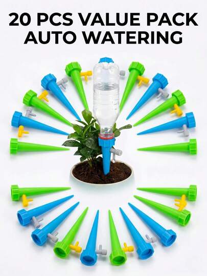 20个植物自动浇水器，户外自动浇水装置，带可调节阀门开关，适用于室内外花园浇水系统
