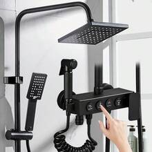 8-Inch Rain Shower Head And Handheld Shower Head Shower System, Black Gold Exposed Shower System, 4-Function Bathtub Shower Faucet Set With Handheld Shower Head, Complete Shower System Kit With Brass Valves (Some Accessories And Packaging May Vary), Bathroom Accessories, Bathroom Tools - Black Gold - View 15