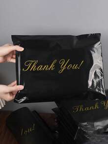 23pcs Black "Thank You" Courier Bags, Suitable For Campus, Back To School, Wedding, Birthday Seasons, Team Gift Bags, Thick Storage Plastic Bags For Clothing, Suitable For Apparel, School, Office, Shipping And Mailing - Black - View 22