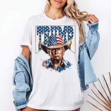 Unisex US Flag Funny Graphic T-Shirt, 100% Pure Cotton, Casual Daily Wear For American Enthusiasts, Machine Washable - White - View 2
