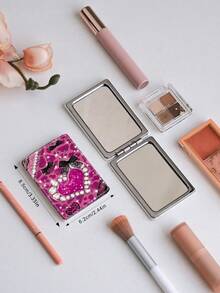 1pc Millennium Y2K Luxury Portable Vanity Mirror, Foldable Lightweight Compact Handheld Mirror, Durable PU Leather, Suitable For Multiple Scenes, Cartoon Ins Style Rhinestone Heart, Leopard, Bow, Ditsy Floral Design, Exquisite Folding Structure, Reliable And Shockproof, Convenient To Carry - Multicolor - View 5