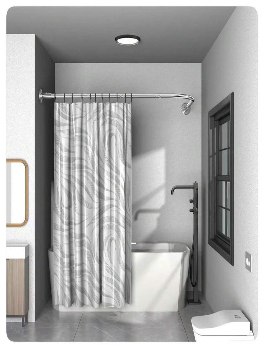 L-Shaped/Curved Curtain Rod, Stainless Steel, Reinforced, Thickened, No Drilling Required, Won't Damage Walls, Indoor Decor, Easy Installation, Suitable For Multiple Scenarios, Stable, Non-Slip, Adjustable, High Load-Bearing Capacity - LLg-4 - View 1