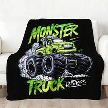 1PC Monster Jam  Monster Truck Racing Flannel Throw Blanket 50"X60" (Multiple Sizes) -  Green Truck Flying In Dust, Action Shot, Tapestry Wall Hanging, Monster Truck Fan Gift, Room Decor, Perfect For Sofa, Bed, Office -280gsm - nhiều màu 12 - Xem 3