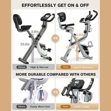 Folding Exercise Bike, Foldable Upright Stationary Bike, Indoor Cycling Magnetic X-Bike With 8-Level Adjustable Resistance, 6.6 LBS Flywheel, 300LB Capacity, Back Support Cushion For Home Gym - Light Grey - View 6
