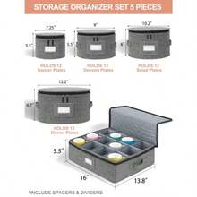China Storage Containers 5-Piece Set - Reinforced Hard-Sided Moving Boxes For Dinnerware Fine China Stemware And Mugs - Sturdy Quilted Dish Packing Protectors With Dividers Service For 12 - Grey - View 6