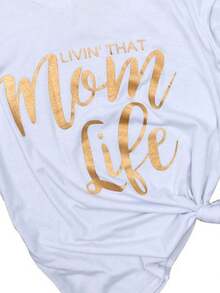 Women Loose Style T-Shirt, White Letters Printed Pattern Short Sleeve V-Neck Tops, S/ M - White - View 2