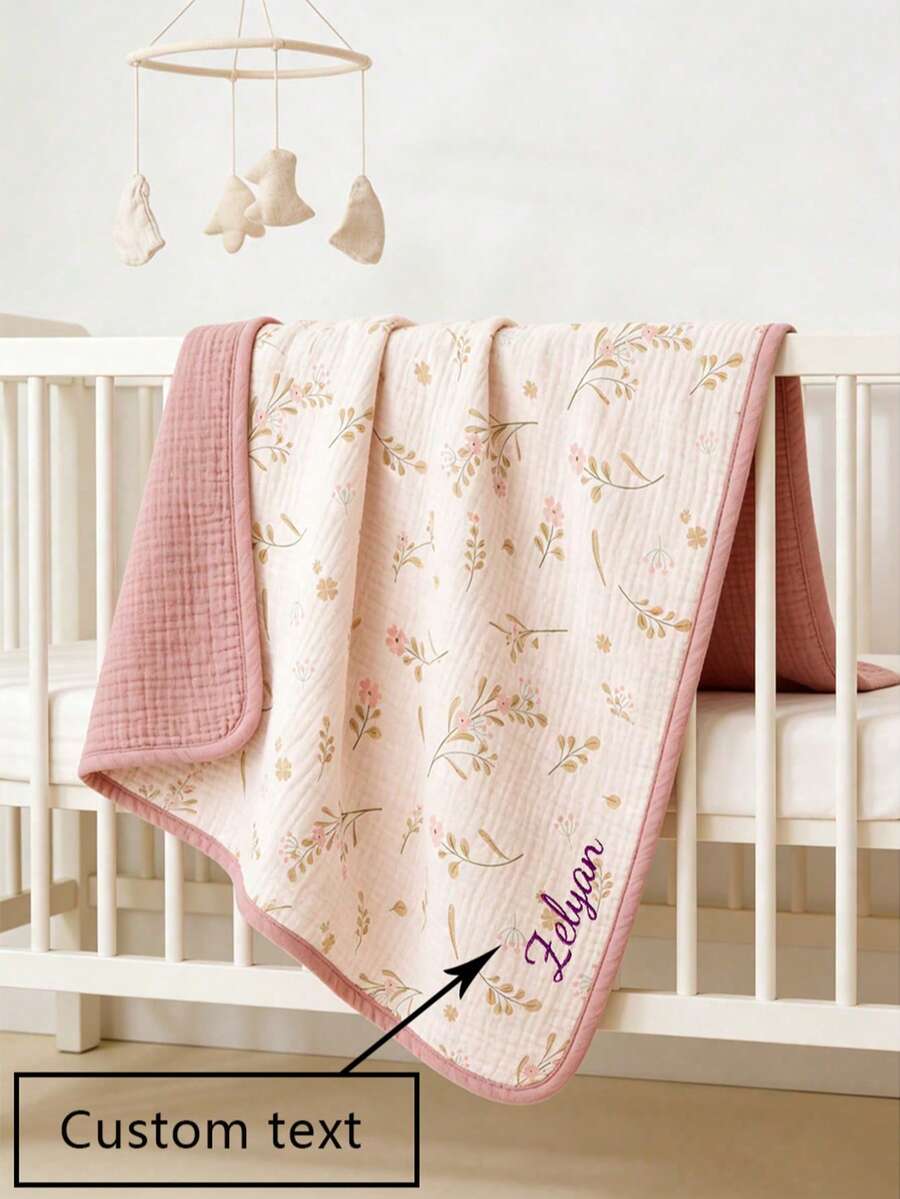 1pc Customized Embroidered Baby Stroller Blanket, High-Quality Printed Edged Soft & Skin-Friendly Warm Throw Blanket For Sofa - Multicolor - View 1