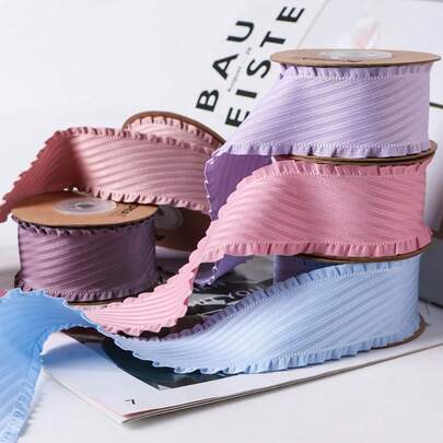 ริบบิ้นผ้ากรอสเกรนขอบหยัก, อุปกรณ์ทำผมโบว์ DIY แฮนด์เมด, ริบบิ้นผ้าซาตินห่อของขวัญดอกไม้, อุปกรณ์เสริมเสื้อผ้า