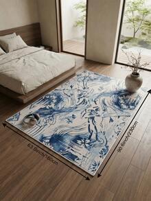 1pc Large Size Blue Floral Pattern Living Room Carpet, Fresh Spring/Summer Design, Soft & Comfortable Texture, Easy Care, Non-Slip Bottom, Suitable For Living Room, Bedroom, Kitchen, Dining Room, Entryway, Office And Other Home Decor - Blue - View 15