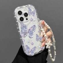Ốp điện thoại chống rơi thời trang họa tiết bướm màu tím nhạt tối giản, thiết kế viền lượn sóng độc đáo với dây đeo có thể tháo rời, ốp điện thoại chống rơi thời trang họa tiết bướm xanh trắng ghép mảnh, thiết kế viền lượn sóng độc đáo với dây đeo cùng màu, một món quà tuyệt vời. - Vỏ trong suốt - Xem 7
