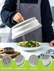 3 piezas Protector contra salpicaduras para microondas, tamaño grande con asa - 8.5 pulgadas X 2.5 pulgadas Tapa plegable de silicona ventilada para salpicaduras - Tapa para plato y tazón de microondas Accesorio de preparación de cocina - Multicolor - Ver 7