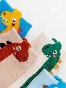 10 Pairs Random Mixed Color Cartoon Letter & Dinosaur Print Children Socks, Suitable For Casual Daily Wear - Multicolor - View 5