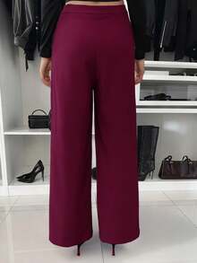Quần ống rộng cạp cao thanh lịch Look Polly dành cho nữ, mẫu mới mùa hè. - Màu Đỏ Sâu - Xem 2