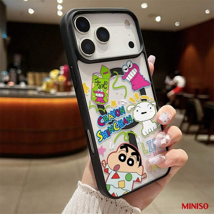 名创优品蜡笔小新“生活真美好”磁吸透明手机壳，适用于iPhone 17/17 Pro/17 Pro Max/17 Air/16/15/14/13/12/11/X系列，iPhone 17 Pro Max手机壳，iPhone 17 Pro手机壳，iPhone 17手机壳，送给女朋友的理想礼物，动漫迷的完美之选。 - 灰色 - 查看 2