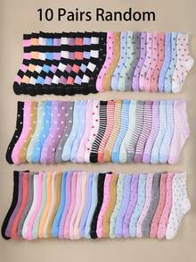 20/10/5 Pairs Kids Cute Heart, Stripe, Bow, Polka Dot Print Socks, Soft Breathable Everyday Mid-Calf Socks, Back To School Essential, Suitable For Girls Aged 1-14 For Daily Life And Sports, Moisture-Wicking Comfortable Growing Socks, Girls Patterned Socks, Children Seamless Socks, Girls Knitted Socks, Assorted Styles - Multicolor - View 11