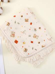 1pc Soft & Fringed 100% Cotton Muslin Baby Blanket, 65*80cm - Multicolor - View 16