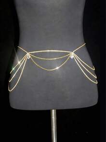 1pc Rhinestone Waist Chain, Sexy Club Wear, Beach Party Bikini Accessory For Women - Gold - View 3