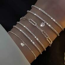 6-Piece Set - Women's Sparkling Zirconia Bracelet - Starry Sky Chain Bracelet Set - Bạc - Xem 1