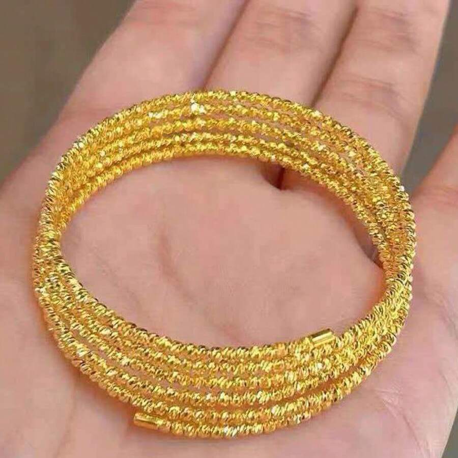 1 chiếc vòng tay dây đàn hồi, vòng tay nhiều lớp xoắn màu bạc thời trang, vòng tay quyến rũ lấp lánh đa năng. - Năm vòng tròn có hạt tròn ở cả hai đầu - Xem 1