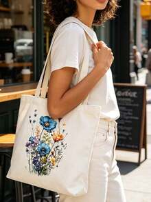 1/2 Peças Sacola de Lona com Estampa Floral e Bordado - Design Reutilizável e Leve, Sacola de Lona Estilo Boêmio Reutilizável, Bolsa de Ombro de Grande Capacidade, Sacola de Compras Elegante e Prática, Vermelho Vívido, Sacola Multiuso | Sacola de Viagem | Sacola Presente de Moda | Design Colorido, Adequada para Viagens, Compras, Presentes de Aniversário, Uso Diário, Trabalho, Passeios à Praia e Presentes Femininos. - Multicolorido - Visão 10