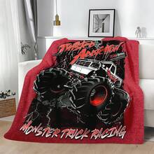 1PC Monster Jam  Monster Truck Racing Flannel Throw Blanket 50"X60" (Multiple Sizes) -  Green Truck Flying In Dust, Action Shot, Tapestry Wall Hanging, Monster Truck Fan Gift, Room Decor, Perfect For Sofa, Bed, Office -280gsm - nhiều màu 30 - Xem 7
