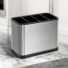 Caja de almacenamiento de cubiertos con 4 compartimentos de gran capacidad, con diseño de drenaje y ventilación para categorizar y almacenar tenedores, cuchillos, cucharas, servilletas y otros utensilios de mesa. Adecuado para cocinas, restaurantes y mesas de comedor. Un organizador moderno. - Almacenamiento de 4 compartimentos - plateado - Ver 6