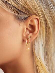 1pc S925 Sterling Silver Luxury Fashion Design Chain Earrings, Unique Punk Hiphop Versatile Earrings For Parties, Gatherings, Travel & Vacation, Exquisite Photo Atmosphere - Diamond - View 2