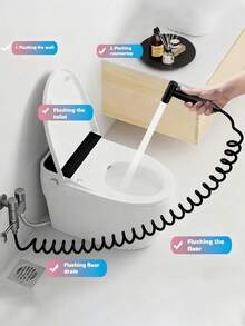 6pcs Wall-Mounted Handheld Spray Gun Set, High Pressure Bidet Sprayer Kit Includes ABS Plastic Spray Gun, Brass Core Dual Control Valve, No-Drill Bracket, Sealant Tape And Flexible Hose, Easy Installation Bathroom Accessories Suitable For Toilet, Shower, Bathtub, Washing Machine, Home And Hotel Bathrooms, Modern Bathroom, Household Toilet And RV, Ideal For Holiday Gifts And Bathroom Renovation - A - View 3