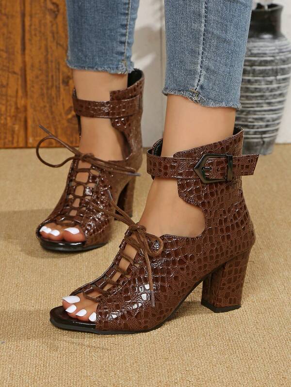Women's High Heel Sandals Open Toe Chunky Heel Lace-Up High Heel Boots Sexy Fashion Heeled Sandals