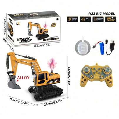 Excavadora de juguete con control remoto, vehículo de construcción RC con función de rociado, efectos de sonido, 3 herramientas intercambiables, excavadora de orugas, adecuada para niños, regalo perfecto para cumpleaños, Navidad, Halloween