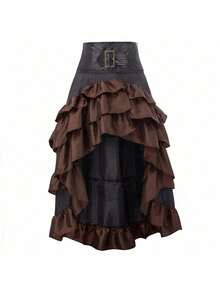 New Retro Asymmetrical Patchwork Skirt With High Waist And Checkered Hem For Women - Black - View 4