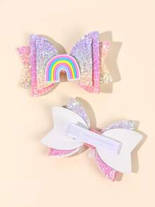 2pcs Adorable Rainbow Hair Bows For Teen Girls Sparkly Gradient Bow Alligator Clips Cute Princess Hair Clips Adorable Bows Barrettes Holiday Gift Teens Hair Accessories - Multicolor - View 3