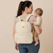 Multi-Functional Embroidered Mommy Backpack Bag – Lightweight Tote For Stroller Hook, Travel Diaper Bag - Beige - View 4