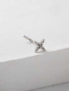 1 件装十字形鼻钉，镶嵌透明立方氧化锆，银色镀层，女士鼻部穿孔饰品 - 銀色 - 查看 3