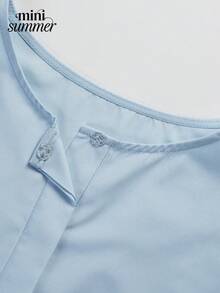 Women's Elegant Light Blue Loose Blouse With Ruffle Sleeves And Split Neckline, Lightweight And Graceful, Suitable For Easter, Garden Parties And Carnival Celebrations - Blue - View 6