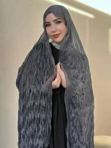 1件玫瑰3D刺绣优雅女士刺绣雪纺穆斯林头巾围巾，适合搭配长袍、沙滩装、假日穿着 - 彩色 - 查看 16