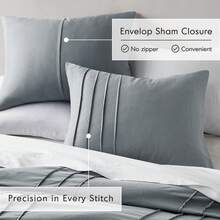 Fluffy 2/3/5/7 Pieces Stripe Plaid Solid Basic Textured Print Comforter Set, 200/300 Gsm Lightweight & Breathable Bedding Sets, All Season Home Textile Fits Modern Bedroom Decor, Halloween Christmas Thanks Giving Gifts - Blue/Grey Pleated - 查看 5