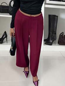 Quần ống rộng cạp cao thanh lịch Look Polly dành cho nữ, mẫu mới mùa hè. - Màu Đỏ Sâu - Xem 8