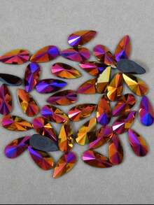 50pcs/Pack, Large 8*13mm Teardrop Acrylic Flat Bottom Rhinestones, Pointed Top Teardrop Undrilled Rhinestones For Clothing & Accessory DIY - Multicolor - View 5