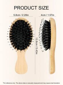 1 Pc Mini Oval Air Cushion Bamboo Comb,Bamboo Paddle Hair Brush With Handle,Hair Brushes For Women Men, Mane & Nylon Bristle Brush For Wet/Dry Hair Smoothing Massaging Detangling, Portable Detangling Haircomb For Massaging Scalp,Thin/Curly/Dry Hair,Travel,Birthday - Multicolor - View 4