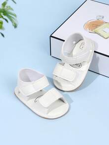 1 đôi dép xăng đan đế bằng bằng da PU màu trơn dành cho bé trai, thiết kế khóa dán, chống trượt, phù hợp cho bé từ 0-15 tháng tuổi, mùa xuân/hè. - trắng - Xem 4