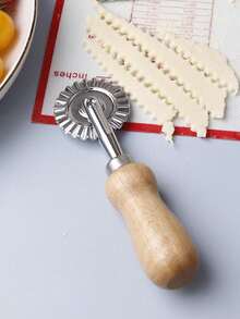 1Pc Budget-Friendly Baking Tool Set, Wooden Handle Stainless Steel Pizza Cutter & Cookie Stamp Molds, Durable Construction & Easy To Clean, Perfect For Family Parties, Parent-Child Activities, Homemade Baking,Kitchen, Kitchen Gadgets - View 8