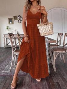 Vestido blanco vintage con estilo campestre, con volantes y parches, ideal para invitados de boda o cumpleaños, con lazo para mujeres - Naranja - Ver 4